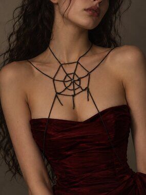 Black Spider Web Body Chain Necklace Gothic Statement Jewelry